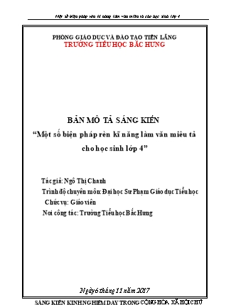 Sáng kiến kinh nghiệm Một số biện pháp rèn kĩ năng làm văn miêu tả cho học sinh lớp 4