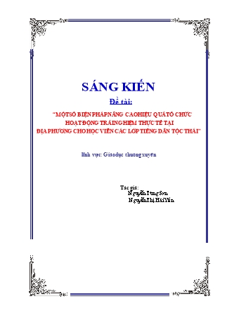 SKKN Một số biện pháp nâng cao hiệu quả tổ chức hoạt động trải nghiệm thực tế tại địa phương cho học viên các lớp tiếng dân tộc Thái