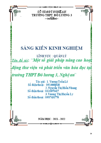 SKKN Một số giải pháp nâng cao hoạt động thư viện và phát triển văn hóa đọc tại trường THPT Đô Lương 3, Nghệ An