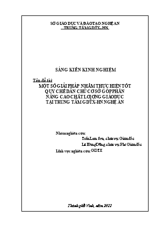 SKKN Một số giải pháp nhằm thực hiện tốt quy chế dân chủ cơ sở góp phần nâng cao chất lượng giáo dục tại trung tâm GDTX - HN Nghệ An