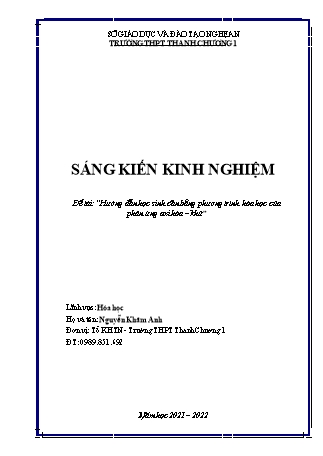 Sáng kiến kinh nghiệm Hướng dẫn học sinh cân bằng phương trình hóa học của phản ứng oxi hóa – khử