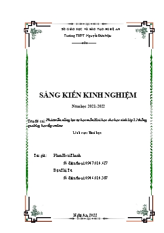 Sáng kiến kinh nghiệm Phát triển năng lực tự học môn Hoá học cho học sinh Lớp 12 thông qua blog học tập online