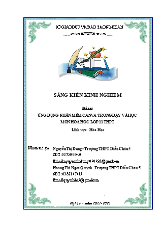 Sáng kiến kinh nghiệm Ứng dụng phần mềm canva trong dạy và học môn hóa học Lớp 11 THPT