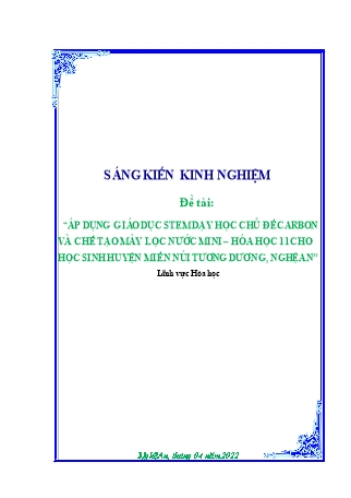 SKKN Áp dụng giáo dục stem dạy học chủ đề carbon và chế tạo máy lọc nước mini – Hóa học 11 cho học sinh huyện miền núi Tương Dương, Nghệ An