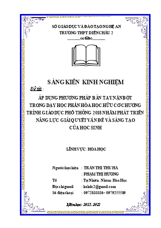 SKKN Áp dụng phương pháp bàn tay nặn bột trong dạy học phần hóa học hữu cơ chương trình giáo dục phổ thông 2018 nhằm phát triển năng lực giải quyết vấn đề và sáng tạo của học sinh