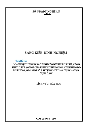 SKKN Cách định hướng xác định công thức phân tử, công thức cấu tạo hợp chất hữu cơ từ đó hoàn thành sơ đồ phản ứng, giải một số bài tập ở mức vận dụng và vận dụng cao