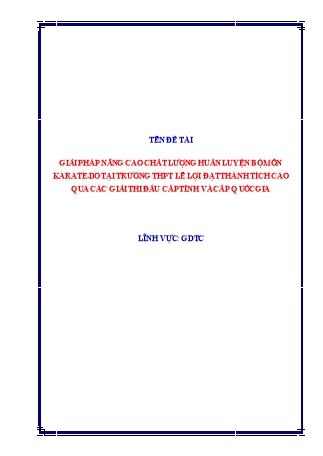 SKKN Giải pháp nâng cao chất lượng huấn luyện bộ môn Karate-do tại trường THPT Lê Lợi đạt thành tích cao qua các giải thi đấu cấp tỉnh và cấp quốc gia