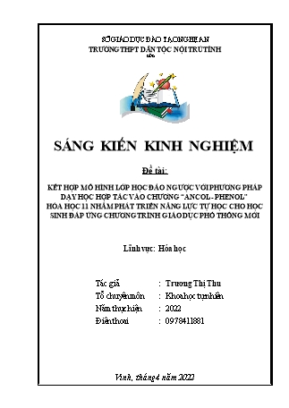 SKKN Kết hợp mô hình lớp học đảo ngược với phương pháp dạy học hợp tác vào chương "Ancol - Phenol” Hóa học 11 nhằm phát triển năng lực tự học cho học sinh đáp ứng chương trình giáo dục phổ thông mới