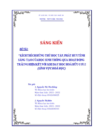 SKKN Kích thích hứng thú học tập, phát huy tính sáng tạo của học sinh thông qua hoạt động trải nghiệm kết nối khi dạy học hoá hữu cơ 12