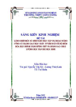 SKKN Lồng ghép một số nền tảng học tập vào hoạt động củng cố trong dạy học trực tuyến đối với bộ môn hóa học nhằm tăng hứng thú và nâng cao chất lượng học tập cho học sinh