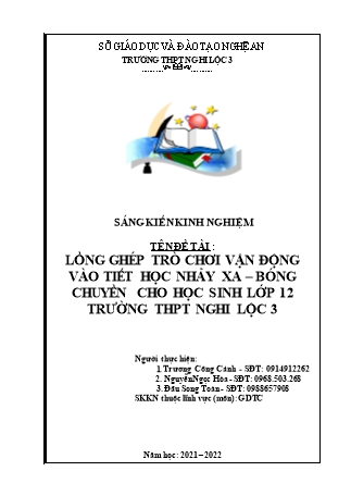 SKKN Lồng ghép trò chơi vận động vào tiết học nhảy xa – bóng chuyền cho học sinh Lớp 12 trường THPT Nghi Lộc 3