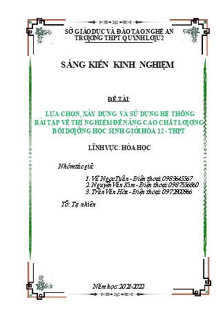 SKKN Lựa chọn, xây dựng và sử dụng hệ thống bài tập về thí nghiệm để nâng cao chất lượng bồi dưỡng học sinh giỏi hóa 12 - THPT