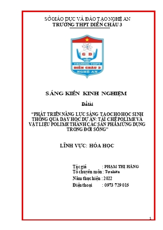 SKKN Phát triển năng lực sáng tạo cho học sinh thông qua dạy học dự án: Tái chế polime và vật liệu polime thành các sản phẩm ứng dụng trong đời sống