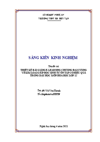 SKKN Thiết kế bài giảng e-learning chương đại cương về kim loại giúp học sinh tự ôn tập có hiệu quả trong dạy học môn Hóa học Lớp 12