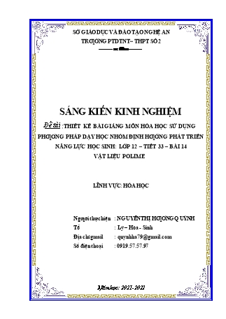 SKKN Thiết kế bài giảng môn hóa học sử dụng phương pháp dạy học nhóm định hướng phát triển năng lực học sinh Lớp 12 – tiết 33 – bài 14: Vật liệu Polime