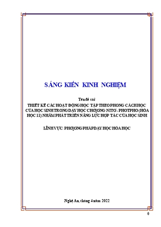 SKKN Thiết kế các hoạt động học tập theo phong cách học của học sinh trong dạy học chương Nitơ - Photpho (Hóa học 11) nhằm phát triển năng lực hợp tác của học sinh