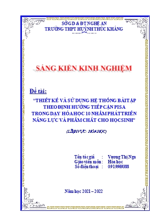 SKKN Thiết kế và sử dụng hệ thống bài tập theo định hướng tiếp cận pisa trong dạy Hóa học 10 nhằm phát triển năng lực và phẩm chất cho học sinh