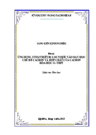 SKKN Ứng dụng stem thiết bị lọc nước vào dạy học chủ đề cacbon và hợp chất của cacbon hóa học 11 - THPT