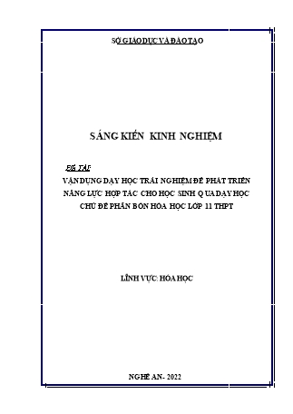 SKKN Vận dụng dạy học trải nghiệm để phát triển năng lực hợp tác cho học sinh qua dạy học chủ đề phân bón hóa học Lớp 11 THPT