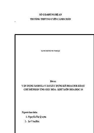 SKKN Vận dụng modul 4 vào xây dựng kế hoạch bài dạy chủ đề phản ứng oxy hóa - khử môn Hóa học 10