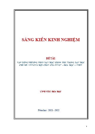 SKKN Vận dụng phương pháp dạy học khám phá trong dạy học chủ đề "Nitơ và hợp chất của nitơ’" – Hóa học 11 THPT