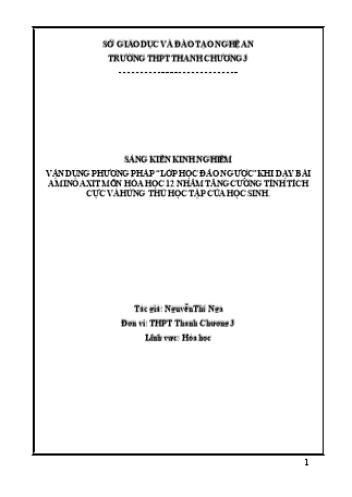 SKKN Vận dụng phương pháp "Lớp học đảo ngược" khi dạy bài amino axit môn Hóa học 12 nhằm tăng cường tính tích cực và hứng thú học tập của học sinh