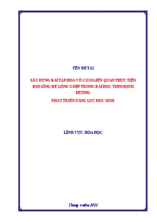 SKKN Xây dựng bài tập hóa vô cơ 10 liên quan thực tiễn đời sống để lồng ghép trong bài học theo định hướng phát triển năng lực học sinh