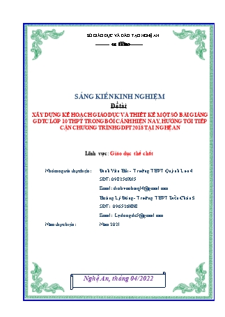 SKKN Xây dựng kế hoạch giáo dục và thiết kế một số bài giảng GDTC Lớp 10 THPT trong bối cảnh hiện nay, hướng tới tiếp cận chương trình GDPT 2018 tại Nghệ An