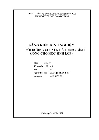 Sáng kiến kinh nghiệm Bồi dưỡng Chuyên đề trung bình cộng cho học sinh Lớp 4