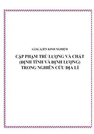 Sáng kiến kinh nghiệm Cặp phạm trù lượng và chất (định tính và định lượng) trong nghiên cứu Địa Lí