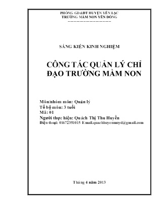 Sáng kiến kinh nghiệm Công tác quản lý chỉ đạo Trường Mầm non
