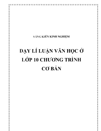 Sáng kiến kinh nghiệm Dạy lí luận Văn học ở Lớp 10 Chương trình Cơ bản
