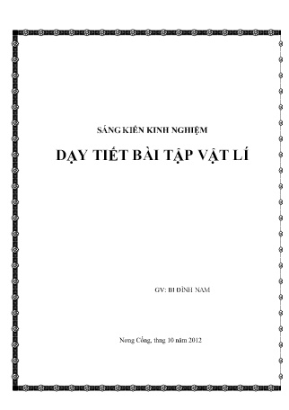 Sáng kiến kinh nghiệm Dạy tiết bài tập Vật lí