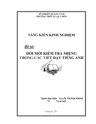 Sáng kiến kinh nghiệm Đổi mới kiểm tra miệng trong các tiết dạy Tiếng Anh