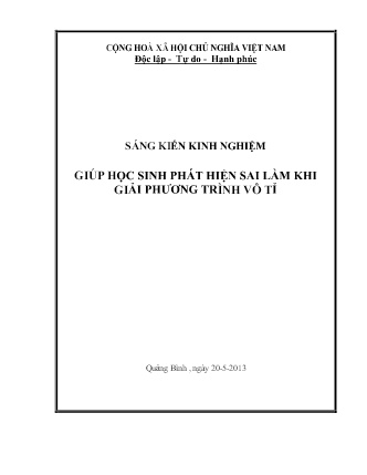 Sáng kiến kinh nghiệm Giúp học sinh phát hiện sai lầm khi giải phương trình vô tỉ