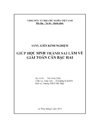 Sáng kiến kinh nghiệm Giúp học sinh tránh sai lầm về giải toán căn bậc hai