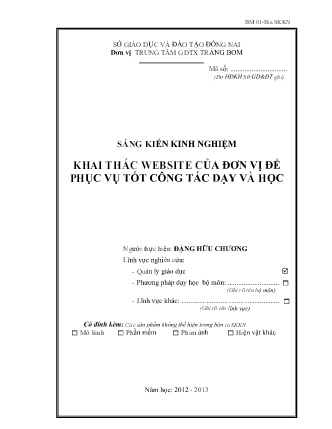 Sáng kiến kinh nghiệm Khai thác website của đơn vị để phục vụ tốt cho công tác dạy học Sáng kiến kinh nghiệm Khai thác website của đơn vị để phục vụ tốt cho công tác dạy học