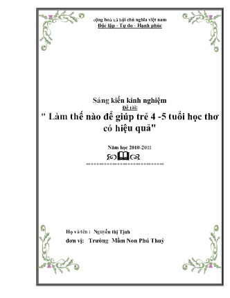 Sáng kiến kinh nghiệm Làm thế nào để giúp trẻ 4 -5 tuổi học thơ có hiệu quả