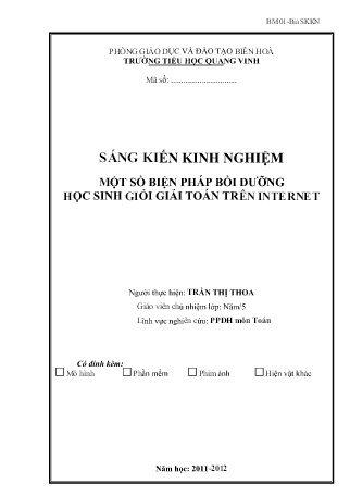 Sáng kiến kinh nghiệm Một số biện pháp bồi dưỡng học sinh giỏi giải Toán trên Internet Sáng kiến kinh nghiệm Một số biện pháp bồi dưỡng học sinh giỏi giải Toán trên Internet
