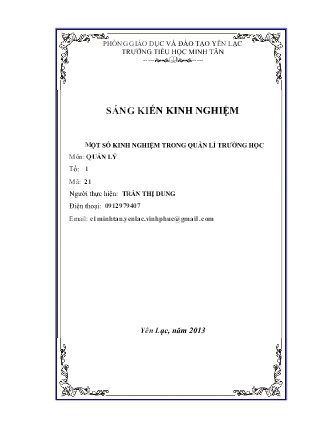 Sáng kiến kinh nghiệm Một số kinh nghiệm trong quản lí trường học Sáng kiến kinh nghiệm Một số kinh nghiệm trong quản lí trường học
