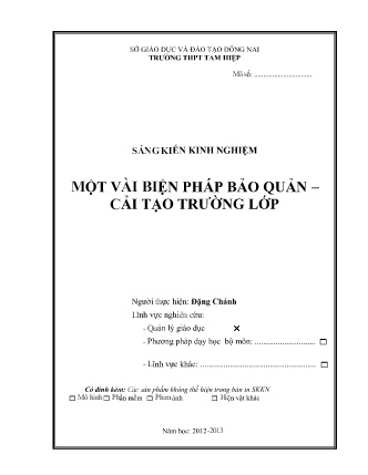 Sáng kiến kinh nghiệm Một vài biện pháp bảo quản – cải tạo trường lớp