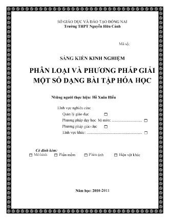 Sáng kiến kinh nghiệm Phân loại và phương pháp giải một số dạng bài tập Hóa học Sáng kiến kinh nghiệm Phân loại và phương pháp giải một số dạng bài tập Hóa học