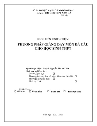 Sáng kiến kinh nghiệm Phương pháp giảng dạy môn Đá cầu cho học sinh THPT