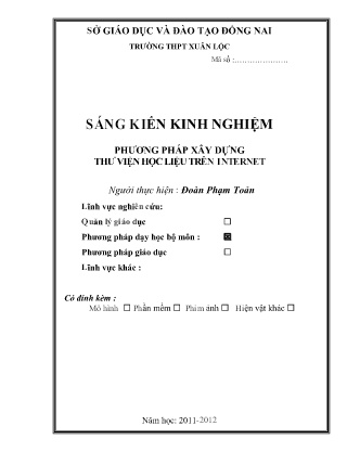 Sáng kiến kinh nghiệm Phương pháp xây dựng thư viện học liệu trên Internet