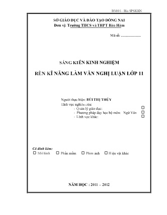Sáng kiến kinh nghiệm Rèn kĩ năng làm văn nghị luận Lớp 11