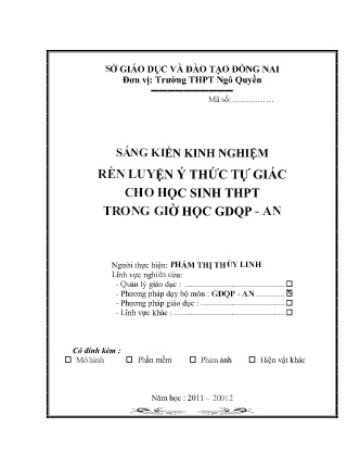 Sáng kiến kinh nghiệm Rèn luyện ý thức tự giác cho học sinh THPT trong giờ học GDQP - AN