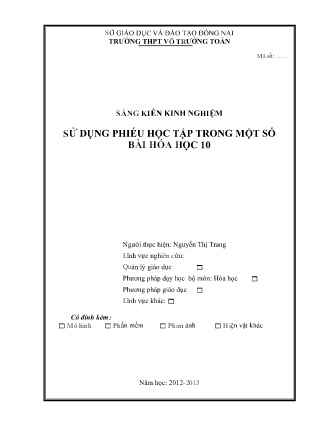 Sáng kiến kinh nghiệm Sử dụng phiếu học tập trong một số bài Hóa học 10