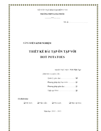 Sáng kiến kinh nghiệm Thiết kế bài tập ôn tập với Hot Potatoes