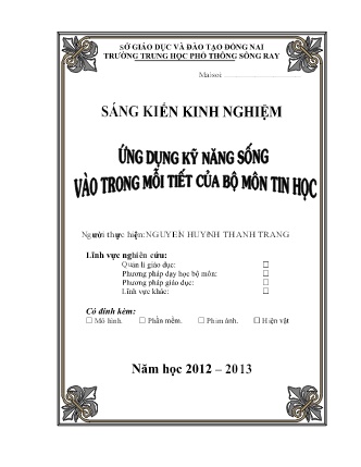 Sáng kiến kinh nghiệm Ứng dụng kỹ năng sống vào trong mỗi tiết của bộ môn Tin học