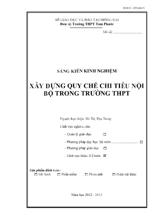 Sáng kiến kinh nghiệm Xây dựng quy chế chi tiêu nội bộ trong Trường THPT